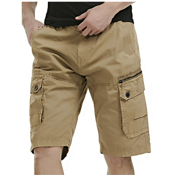Forthery-Men Cargo Shorts Expandable Waist Drawstring Cotton Casual Relaxed Lightweight Fishing Hiking Shorts